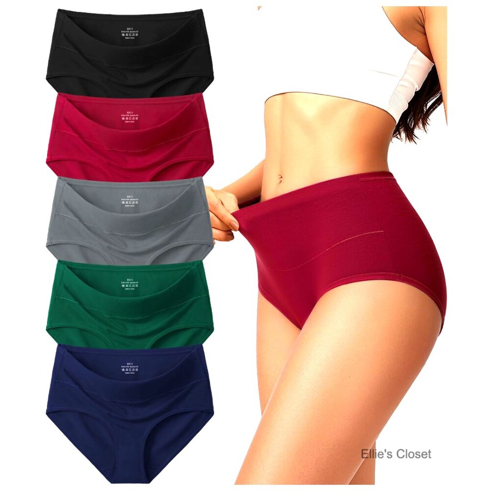 High Waisted Cotton Underwear Women Full Coverage Briefs 5 Pack